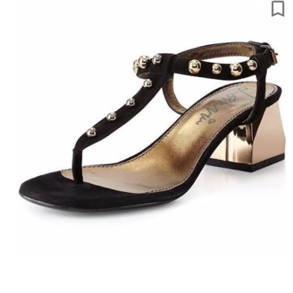 Lanvin T-Strap Suede Gold Hardware Sandal 7.5